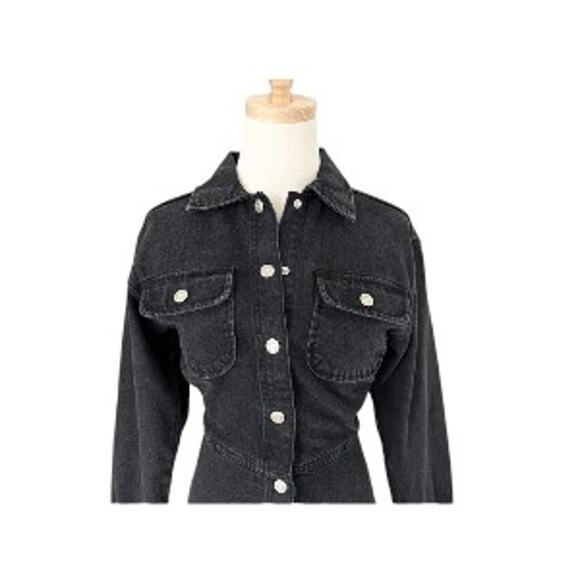 ZARA Long Sleeve Button Front Denim Mini Dress Black Size XS NWT - Picture 4 of 9